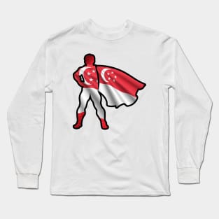Singapore Hero Wearing Cape of Singaporean Flag and Peace in Singapore Long Sleeve T-Shirt